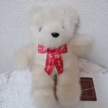 크림색 빨간 리본 곰 봉제 인형 앤틱 베어