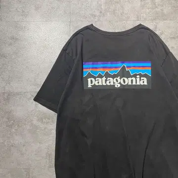 파타고니아 백 프린트 페이드 블랙 T셔츠