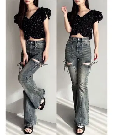 RESEXXY 컷 아웃 리본 데님 팬츠