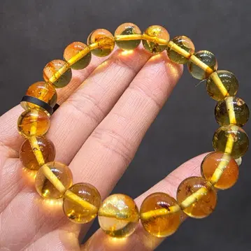 벌레 포함 천연 앰버 라운드볼 팔찌 압도적인 희소성 12mm 초과