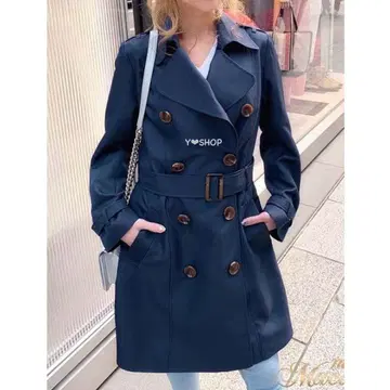 미셸 마카롱 트렌치코트 미들 기장 네이비 프리 봄/여름 소재 미사용