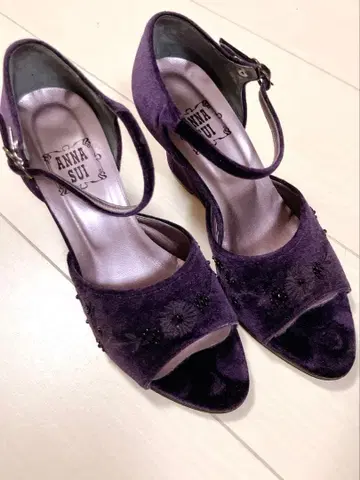 ANNA SUI 퍼플 웨지힐 펌프스 오픈토 샌들
