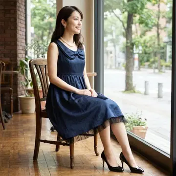 G2650*에프데 원피스 네이비 사이즈 9 리본 튤 일본제 M