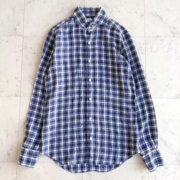 Finamore 피나모레 호리존탈 칼라 린넨 셔츠 네이비