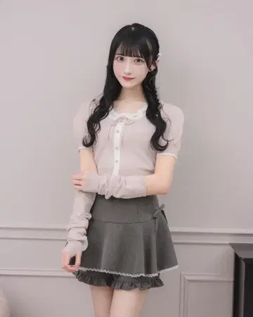 pium 암워머 포함 바이컬러 리본 니트 핑크 [ 미사용 새상품 ]