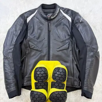 KUSHITANI 싱글 라이더 자켓 소가죽 LL 블랙 프로텍터 완비