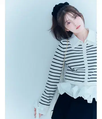 snidel 셔츠 도킹 헴 볼륨 니트 풀오버 보더