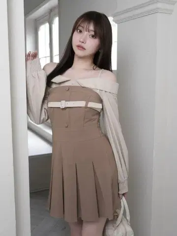 립 서비스 오프숄더 셔츠 레이어드 라이크 원피스 LIP SERVICE