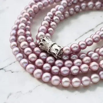 담수 진주 목걸이 5.0mm 3줄 퍼플 계열