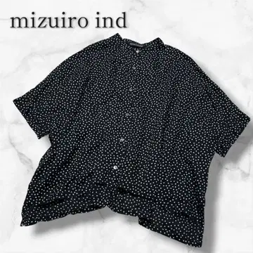 새상품급 미즈이로 인드 도트 스탠드 카라 와이드 셔츠 루즈핏 블랙