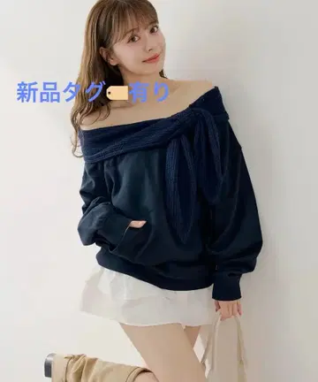 chico 오프숄더 리본 맨투맨