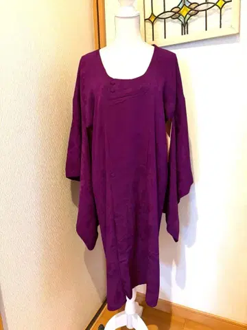 일본 의류 미치유키 코트 보라색 x 원단 패턴