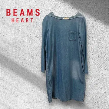 BEAMS HEART 빔즈 데님 원피스 보트넥 블루