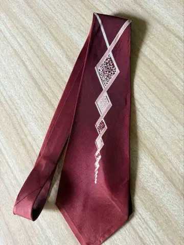 40s 50s 빈티지 기하학 패턴 빨간색 실크 넥타이