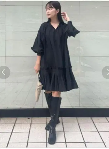 stylevoice for xxx 블랙 플리츠 스커트풍 긴팔 튜닉