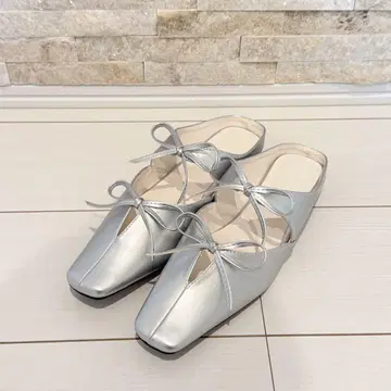 sonoca 콜라보 스퀘어토 더블 리본 뮬 실버 25.5