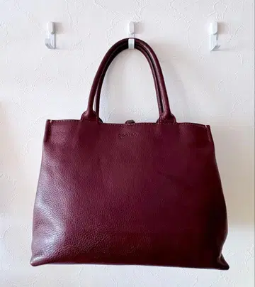 genten 버건디 가죽 토트백