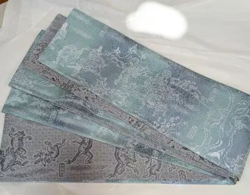 양면 조수기가의 청록색과 그레이 순수 실크 반폭 오비