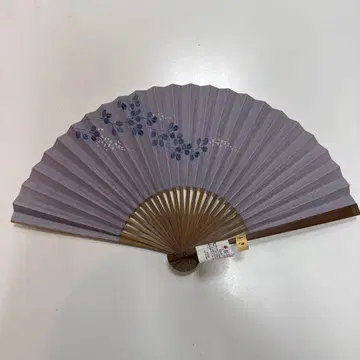 교토 부채 보라색 잎 무늬 일본제 손그림