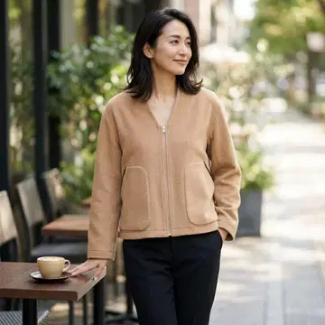 G4878*보나페티 노카라 자켓 38 카멜 기모 아우터 가을