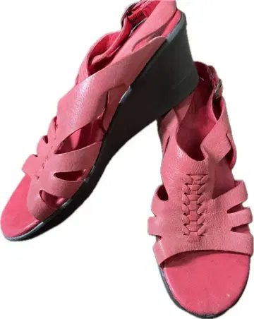 KEEN 빨간색 가죽 웨지 샌들 빅토리아 USED 22.5 S 천연 가죽