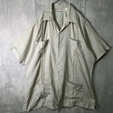 멕시코제 린넨 100% 쿠바 셔츠 그레이지 턱 빈티지