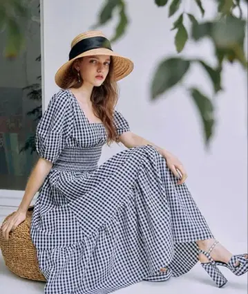 eimy istoire 깅엄 체크 플레어 원피스