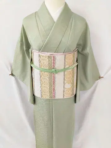 미사용 새상품 워셔블 단의문 이로무지 그린 M 사이즈 기모노 폴리에스테르