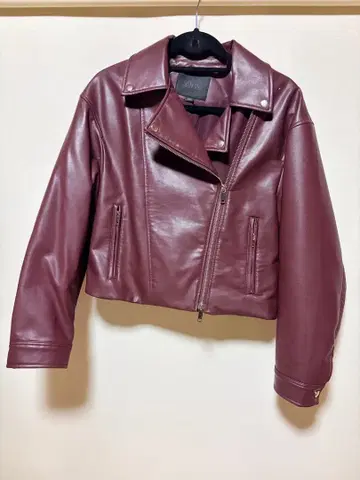 ZARA 버건디 합성 피혁 라이더 자켓