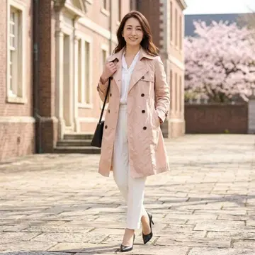 G1243*트루사르디 트렌치코트 38 핑크 나일론 울