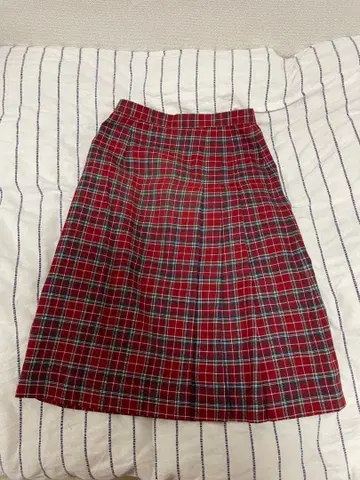 맥레거 레드 빨간색 타탄 체크 무릎 기장 스커트 미국 빈티지 의류