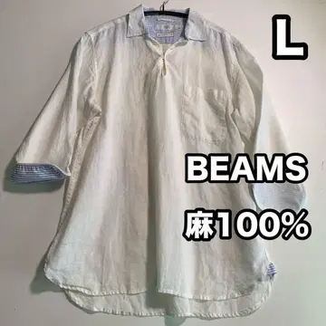 BEAMS 린넨 100% 카프리 셔츠 빈티지 L 사이즈 린넨 셔츠 반팔