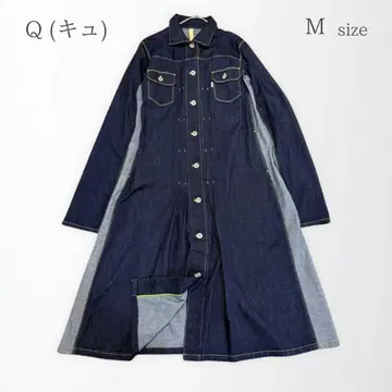 [ 295 ] Q 큐 데님 원피스 데님 자켓 플레어 인디고 M
