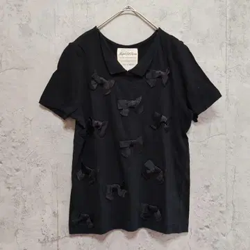 MUVEIL 리본 카라 부착 티셔츠 블랙