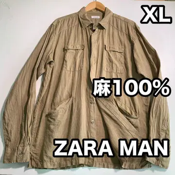 ZARA MAN 린넨 100% 린넨 셔츠 밀리터리 셔츠 XL 긴팔 셔츠