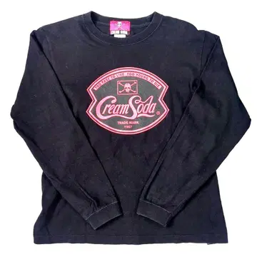 CREAM SODA 롱티셔츠 UNOE 택 양면 프린트 블랙 x 레드 S