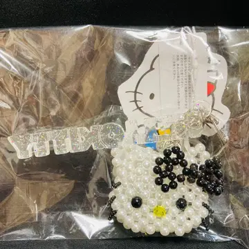 로리즈팜 키티 페이스 비즈 키 참 헬로키티/블랙