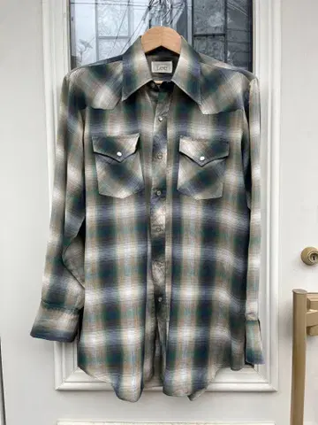 70s 옴브레 체크 웨스턴 셔츠 페이드 그런지 Lee