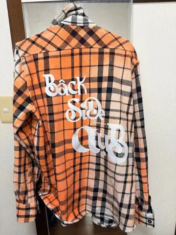 오렌지 체크 플란넬 셔츠 백 프린트