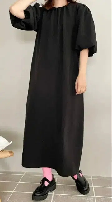 체크 벌룬 슬리브 원피스 LOWRYS FARM 블랙