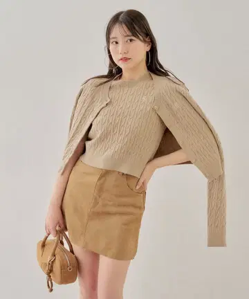 Chico 앙상블 케이블 가슴 자수 가디건