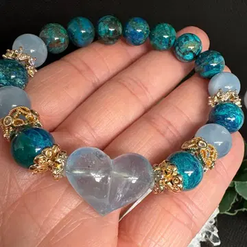 아쿠아 마린 통통 하트 크리소코라 팔찌