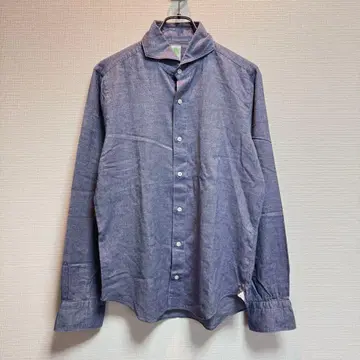 새상품급 이탈리아제 finamore 코튼 셔츠 블루 호리즌탈 칼라