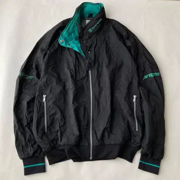 90s 구제 의류 Champion 나일론 자켓 블랙 x 청록색 Osize