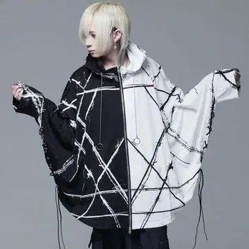 CIVARIZE 시버라이즈 바이컬러 레이스업 판초 지퍼 후드티