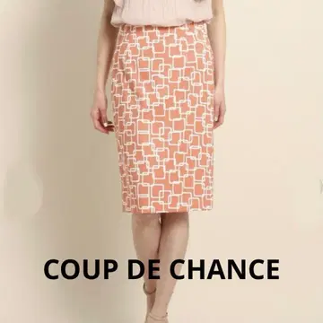 쿠 드 샹스 기하학 패턴 오렌지 타이트 스커트 미사용품 세탁 가능 M L