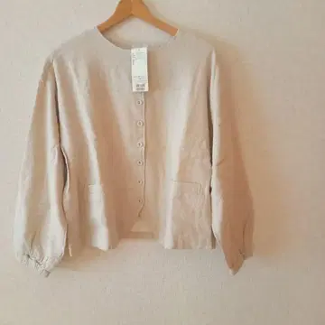 사만사 모스모스 린넨 혼방 노카라 자켓 베이지 프리
