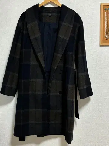 COS 울 혼방 체크 패턴 로브 코트
