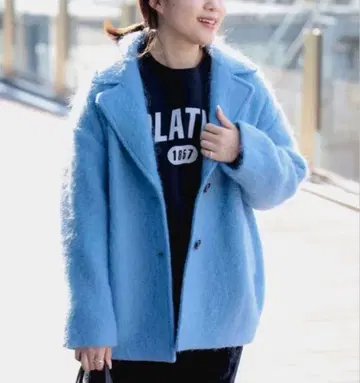 B:MING by BEAMS 샤기 미들 코트 라이트 블루