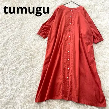 츠무구 롱 셔츠 원피스 노카라 퍼프 슬리브 A라인 F